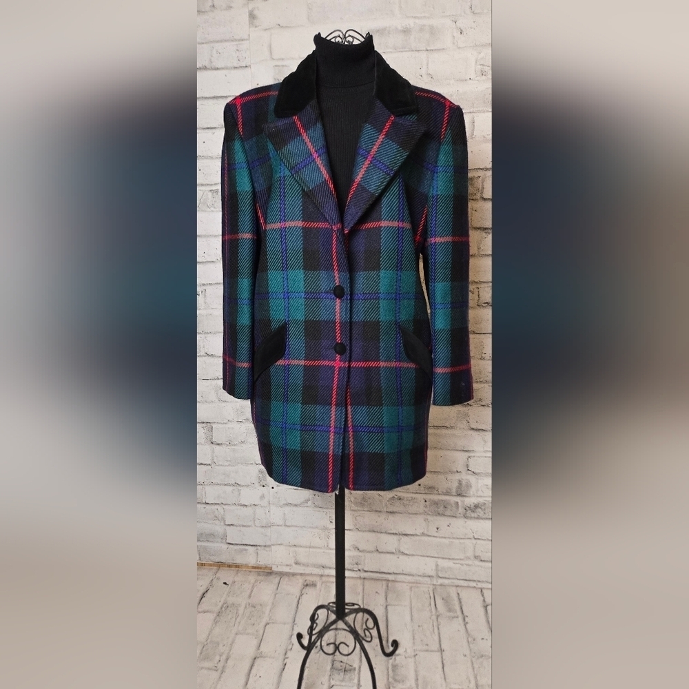Vintage Liliane Burty Paris Wool Plaid Blazer Made in France 40 - Picture 2 of 16